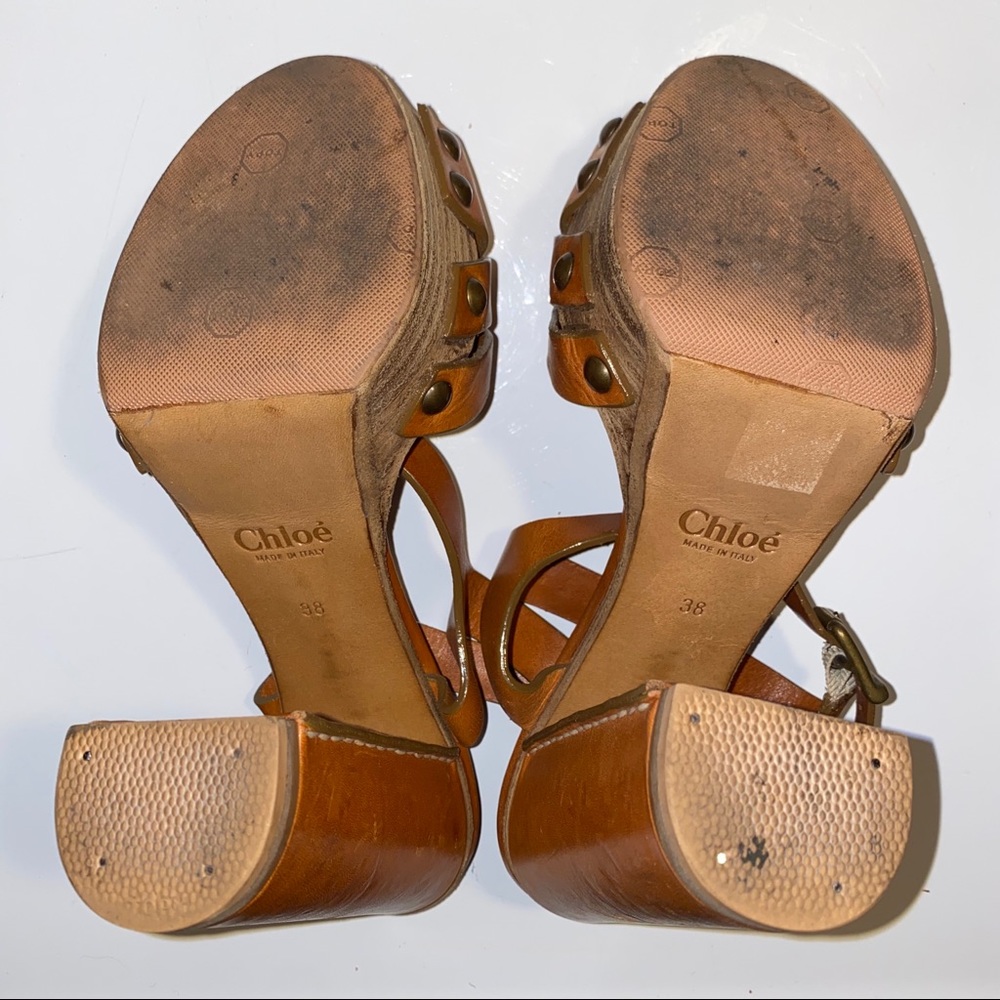 Chloe Clog Cognac Brown Platform Chunky Heels - Picture 17 of 17